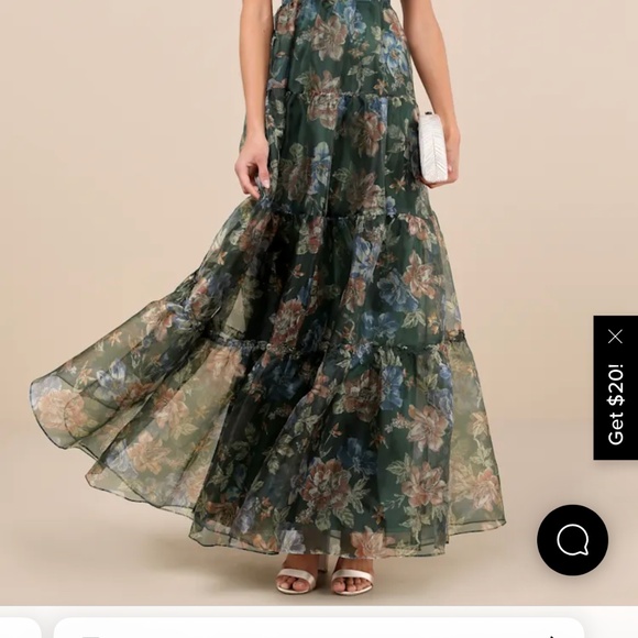 Lulus Exclusive Glamour Green Floral Organza Tiered Maxi Dress - Size S - Picture 2 of 4